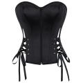 Black Satin Bustier with Front Zipper and Side Lace-Up, Strapless Corset Top N23859