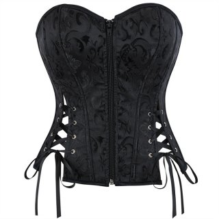 Black Jacquard Bustier with Front Lace-Up, Adjustable Corset Top N23858