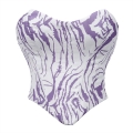White and Purple Zebra Print Bustier with Crisscross Back Lace-Up, Boned Corset Top N23855