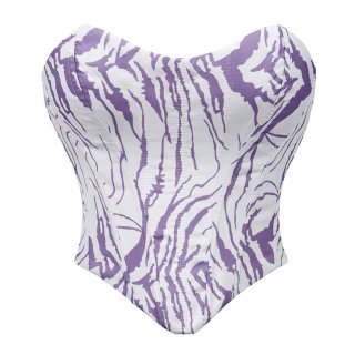 White and Purple Zebra Print Bustier with Crisscross Back Lace-Up, Boned Corset Top N23855