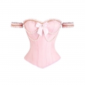 Strapless Vintage Corset in Pink with Back Lace-Up, Pearl & Bow Detail N23847