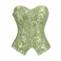 Green Strapless Corset with Floral Jacquard and Back Lace-Up Detail, Vintage Waist Trainer Bustier N23846