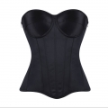 Black Strapless Corset Top, Front Lace-Up Bustier with Boning and Side Zipper for Waist Training N23844