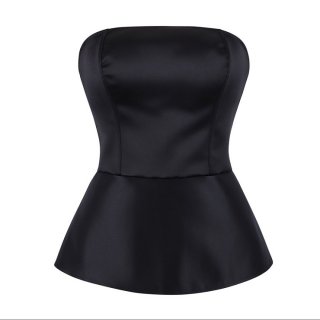 Black Strapless Corset with Back Lace-Up and Ruffle Hem N23843