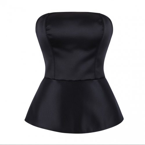 Black Strapless Corset with Back Lace-Up and Ruffle Hem N23843