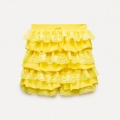 Girls' Yellow Layered Lace Trim Skirted Shorts, Playful Summer Outfit for Toddlers HG23837