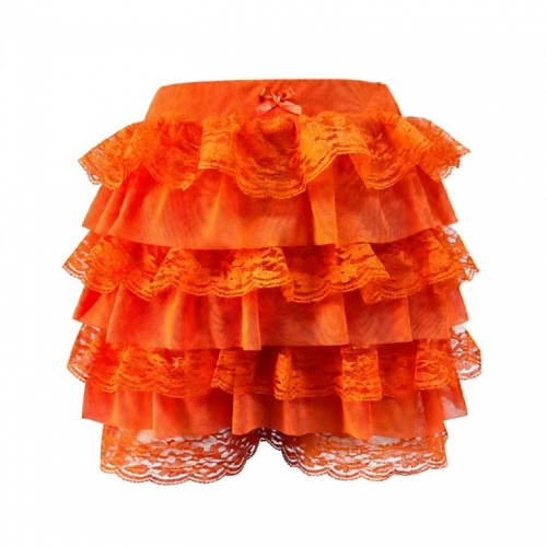 Vibrant Orange Tiered Lace Skirt with Waist Bow, Flowy Mini Skirt for Summer HG23836