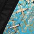 Vintage Blue Bustier Corset with Golden Floral Print, Front Lace-Up & Adjustable Straps N23830