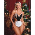 Sexy Maid-Inspired Lingerie Bodysuit with Ruffled Apron & Cutout Chest N23816