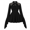 Gothic Lace Batwing Sleeve Dress with Oversized Bow - Sweet Black Mini Dress for Halloween N23813