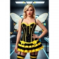 Black Victorian-Style Corset with Yellow Satin Trim and Lace-Up Detail - Steampunk Gothic Bustier for Women N23809