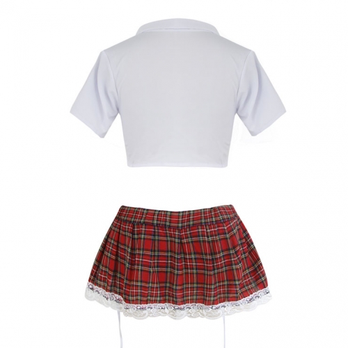 Sexy Plaid Crop Top Skirt Set School Girl Cosplay Adult Costume N16526