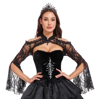 Gothic Detachable Black Lace Cape Shawl with Bell Sleeves for Costume Dress Up N23805