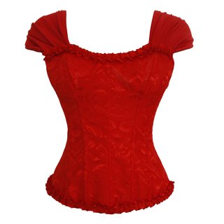 Red Lace-Up Dance Bustier Corset with Ruffle Shoulder Straps and Scalloped Hem N23801