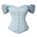 Gothic Blue Brocade 10 Plastic Boned Wide Shoulder Straps Waist Cincher Overbust Corset N237860