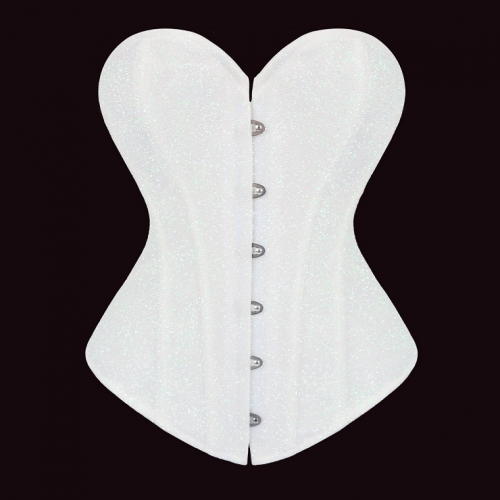 White Sequin Vintage Corset - Adjustable Front Lace-Up Bustier with Sweetheart Neckline N237849