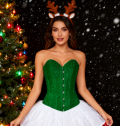 Green Sequin Christmas Corset - Vintage Boned Bustier with Front Lace-Up for Holiday Party N237847