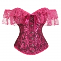 Vintage Rose Bustier Top - Off-Shoulder Ruffle Sleeves with Front Lace-Up Detail N237843
