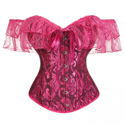Vintage Rose Bustier Top - Off-Shoulder Ruffle Sleeves with Front Lace-Up Detail N237843