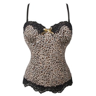 Leopard Print Lace Camisole - Adjustable Straps Back Keyhole Design Women's Top N237831