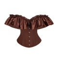 Brown Off-Shoulder Corset Top - Ruffled Bustier with Adjustable Lacing N237827