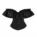 Black Gothic Corset Top - Ruffled Off-Shoulder Bustier with Metal Ring Lacing N237826