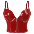 Sexy Punk Faux Leather Spaghetti Straps Bustier Zipper Clubwear Crop Top N237825