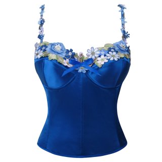 Sapphire Blue Corset - Floral Embroidered Bustier with Adjustable Straps & Back Seam Detailing N237821