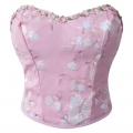 Floral Lint Corset Top - Pink Sequin Embroidered Bustier with Front Lace-Up & 3D Blossom Accents N237819