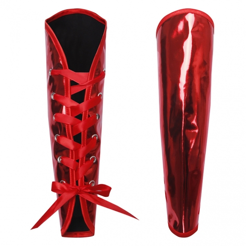 Gothic Red Leather Arm Sleeves - Adjustable Lace-Up Design for Cosplay & Fashion N237812