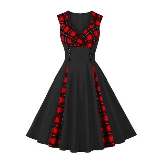 Gothic Vintage Plaid Sleeveless Dress for Halloween N237807