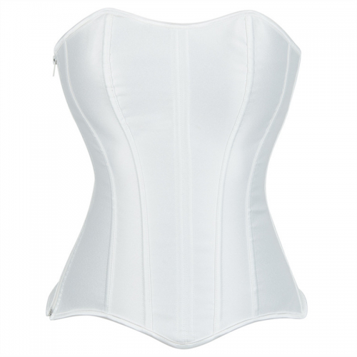 Classic White Satin Side-Zip Corset - Vertical Boning Bustier Top N237806