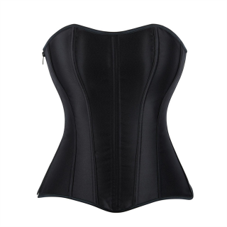 Elegant Black Satin Side-Zip Corset - Vertical Seam Waist Cincher Bustier Top N237805