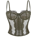 Olive Green Vintage Corset - Adjustable Underbust with Lace Detailing N237803
