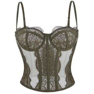 Olive Green Vintage Corset - Adjustable Underbust with Lace Detailing N237803