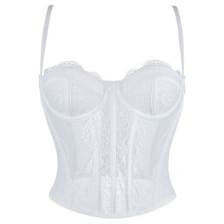 Elegant White Lace Corset - Retro Bridal Bustier with 3-Row Hooks N237802