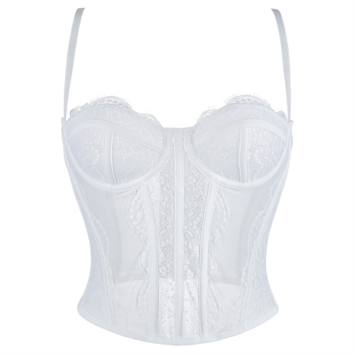 Elegant White Lace Corset - Retro Bridal Bustier with 3-Row Hooks N237802