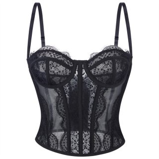 Classic Black Lace Corset - Flexible Boned Vintage Underbust N237801