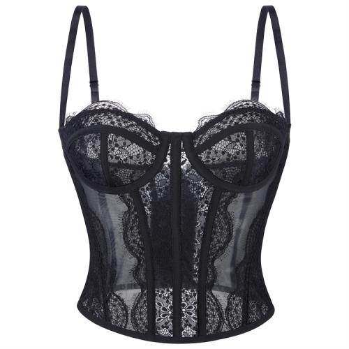 Classic Black Lace Corset - Flexible Boned Vintage Underbust N237801