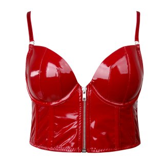 Sexy Punk Faux Leather Spaghetti Straps Bustier Zipper Clubwear Crop Top N237800