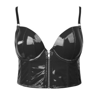 Sexy Punk Faux Leather Spaghetti Straps Bustier Zipper Clubwear Crop Top N23799