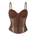 Brown Elegant Corset?? - Vintage Lace Bustier with Front Zipper N23793