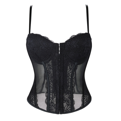 Black Lace Corset?? - Adjustable Underbust Bustier with Sheer Panels N23792