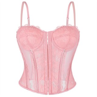 Vintage Pink Lace Corset - Adjustable Underbust Bustier? N23791