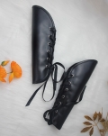 Gothic Black Leather Arm Sleeves - Adjustable Lace-Up Design for Cosplay & Fashion N23787