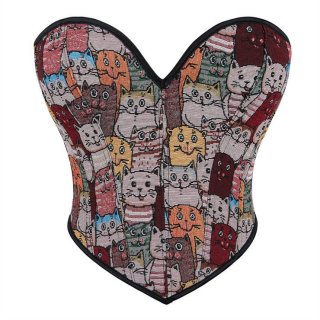 Cute Cat Color Pattern Women's Sexy Tube Top Corset N23641