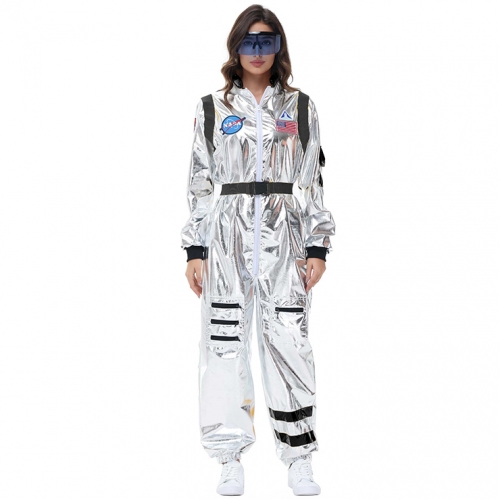 Sexy Women Silver Metallic One-piece Space Suit Adult Cosplay Costume N23773