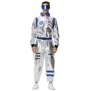 Fashion Men Silver Metallic One-piece Space Suit Adult Cosplay Costume N23770