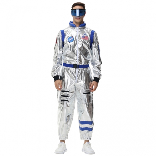Fashion Men Silver Metallic One-piece Space Suit Adult Cosplay Costume N23770