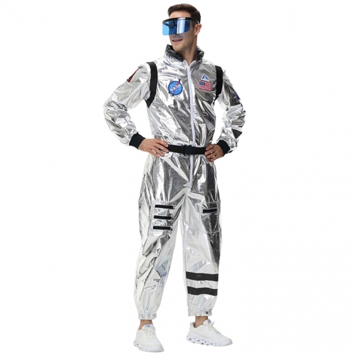 Fashion Men Silver Metallic One-piece Space Suit Adult Cosplay Costume N23769